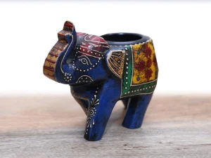 Elephant-Shaped Wooden Candle Holder
