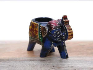 Elephant-Shaped Wooden Candle Holder