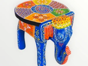 Hand-Painted Wooden Elephant Stool