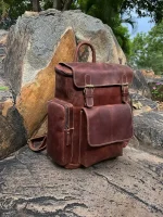Leather laptop backpack