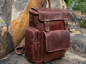 Leather laptop backpack