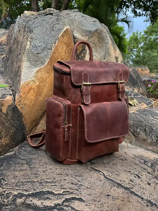 Leather laptop backpack