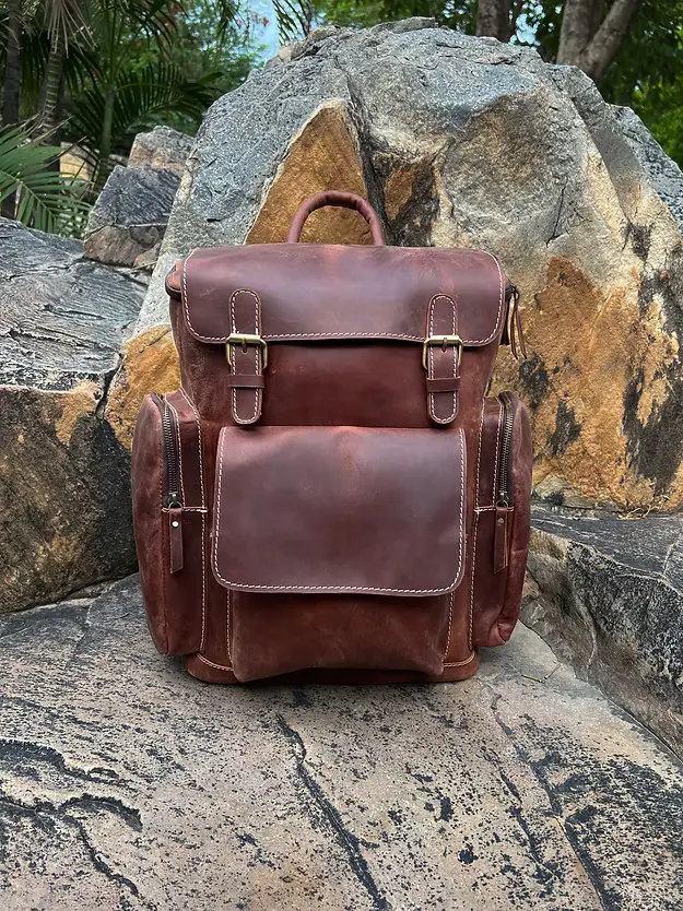Leather laptop backpack