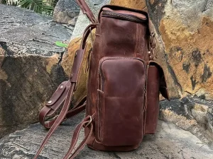 Leather laptop backpack