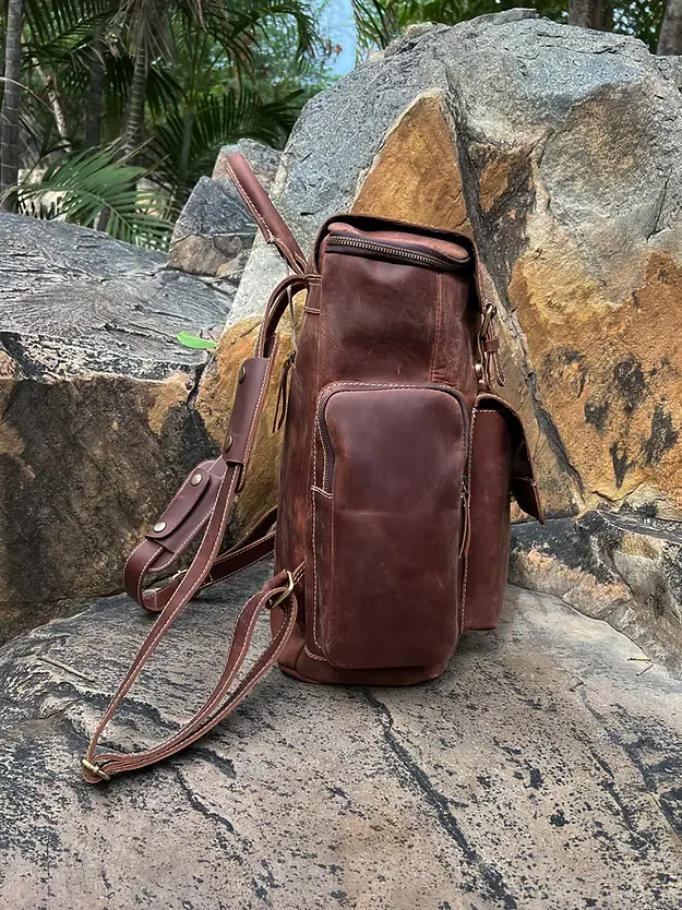 Leather laptop backpack