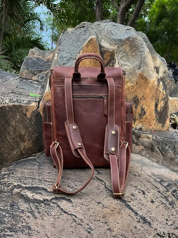 Leather laptop backpack
