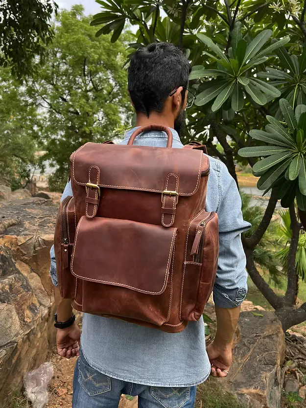 Leather laptop backpack