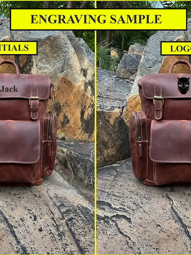 Leather laptop backpack