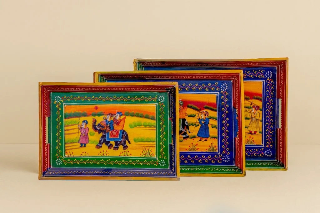Hand-painted Wooden Tray Set