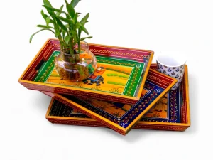 Hand-painted Wooden Tray Set