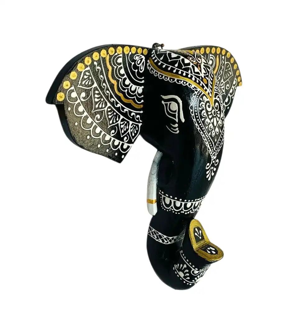 Wooden Hand-painted Elephant Face Wall Décor