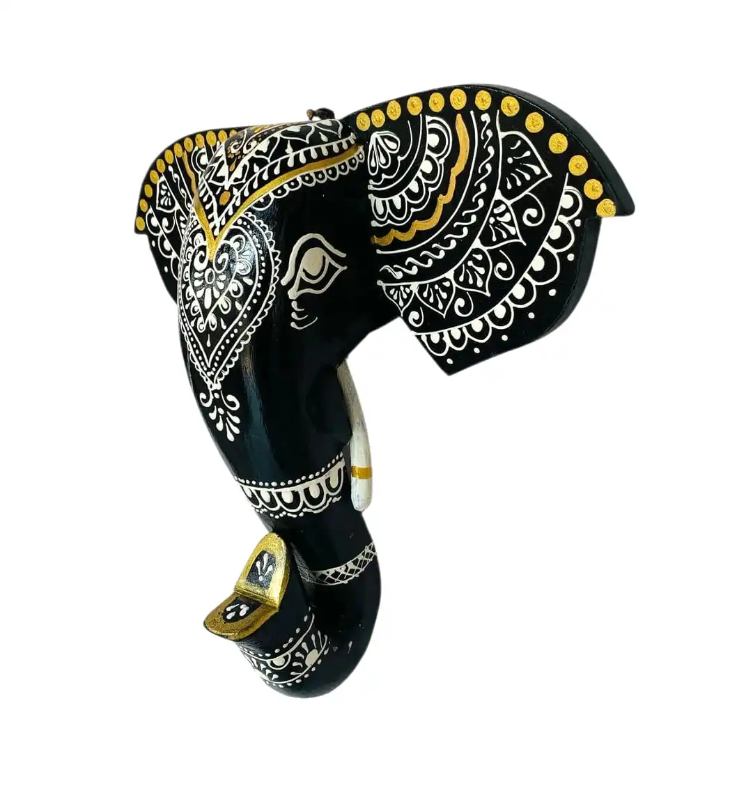 Wooden Hand-painted Elephant Face Wall Décor
