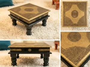 Brass-Fitted Wooden Chowki