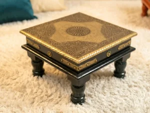 Brass-Fitted Wooden Chowki