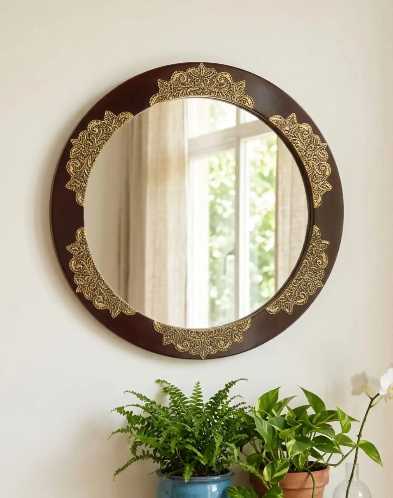 Brass Fitted Wooden Mirror Frame