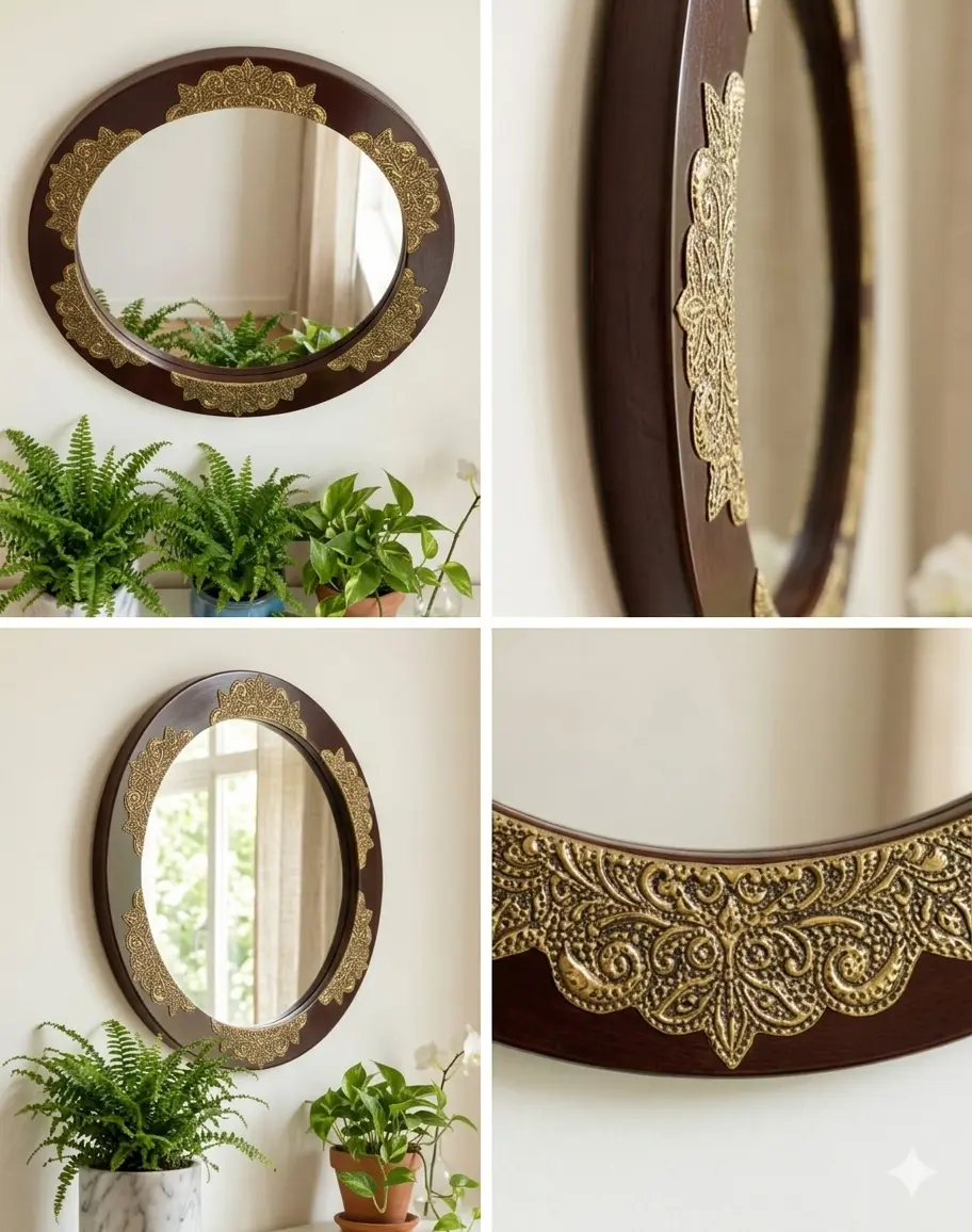 Brass Fitted Wooden Mirror Frame